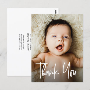 Handlettering Baby-Foto Moderne Geburts Dankeschön Postkarte
