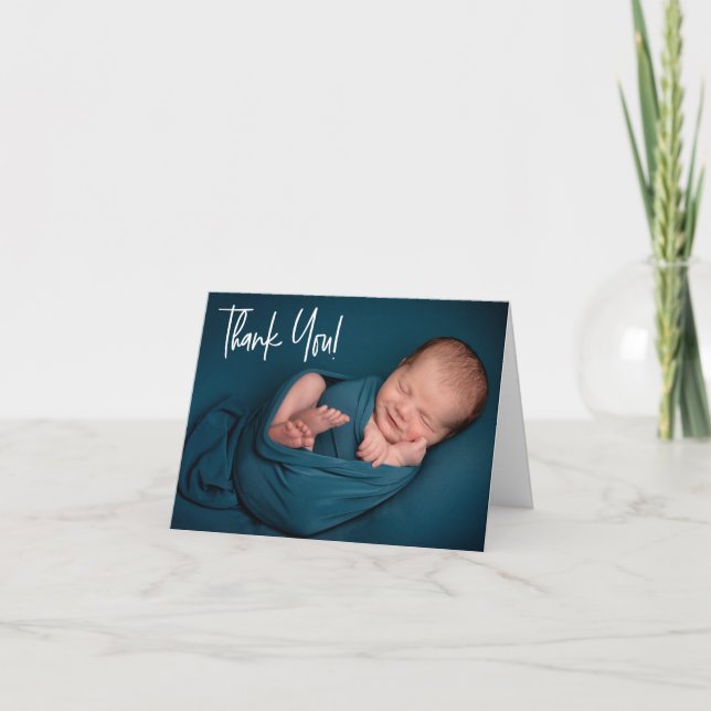 Handlettern Baby Boy Foto Babydusche Danke (Vorderseite)