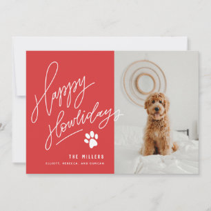 Handlettertes Red Happy Howlidays Paw Dog Foto Feiertagskarte