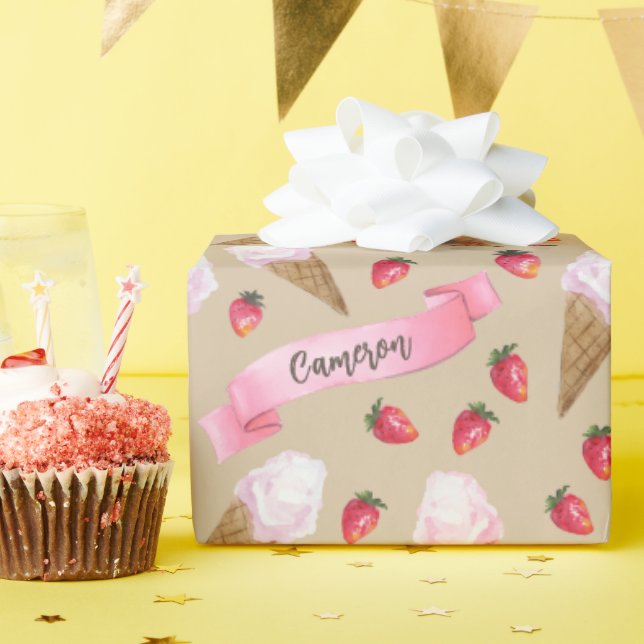 Handlich Illustriertes Erdbeereis Creme Cone Geschenkpapier (Geburtstagsparty)