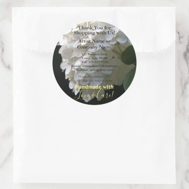 Handmade Artist White Hydrangea Business Stickers (Tasche)