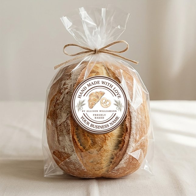 Handmade Bakery Logo with Wheat Spikes Runder Aufkleber (Handmade Bakery Logo with Wheat Spikes Classic Round Sticker #bakerysticker #bakingcooking )