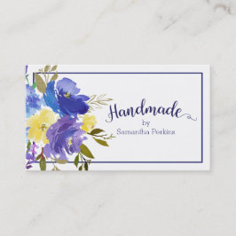 Handmade Blue Lila Yellow Blume Calligraphy Visitenkarte