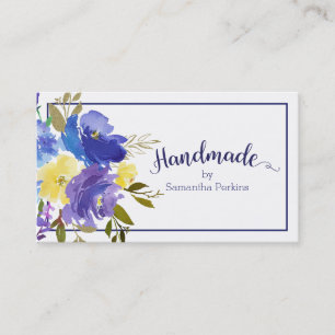 Handmade Blue Lila Yellow Blume Calligraphy Visitenkarte