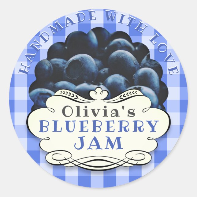 Handmade Blueberry Jam Runder Aufkleber (Vorderseite)
