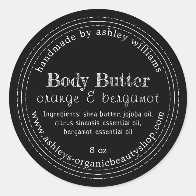 Handmade Body Butter Bio Business Black Label Runder Aufkleber (Vorderseite)