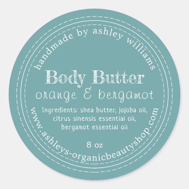 Handmade Body Butter Bio Business Blue Runder Aufkleber (Vorderseite)