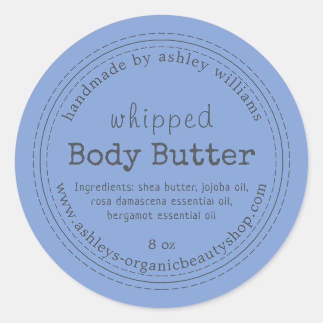 Handmade Body Butter Bio Business Blue Runder Aufkleber (Vorderseite)