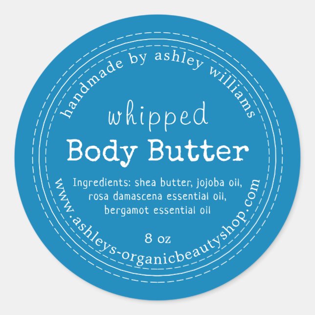 Handmade Body Butter Bio Business Bright Blue Runder Aufkleber (Vorderseite)