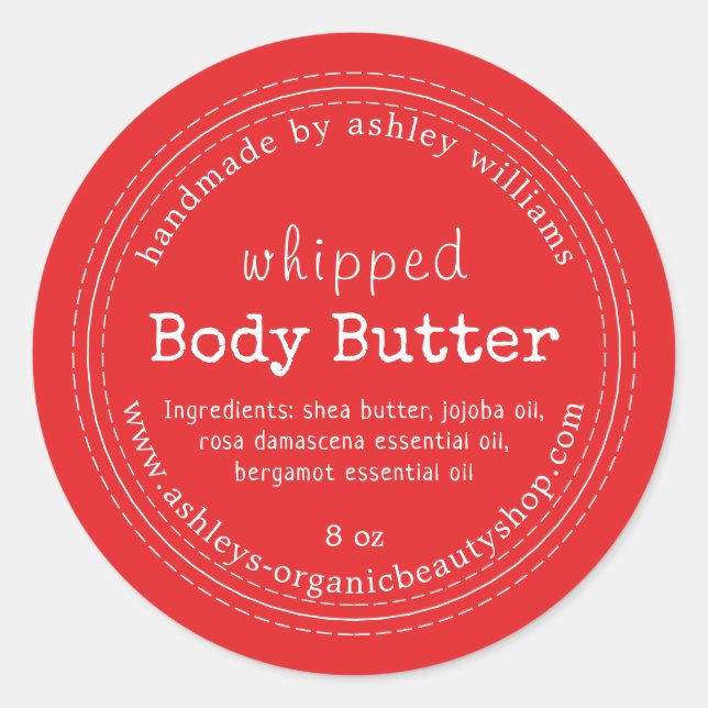 Handmade Body Butter Bio Business Bright Red Runder Aufkleber (Vorderseite)