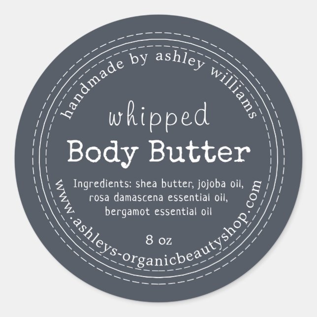 Handmade Body Butter Bio Business Dunkelblau Runder Aufkleber (Vorderseite)
