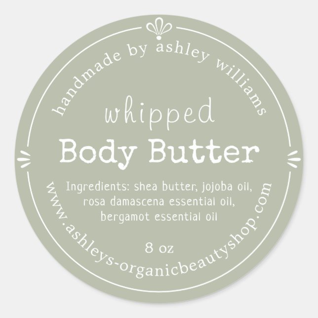 Handmade Body Butter Bio Business Green Runder Aufkleber (Vorderseite)