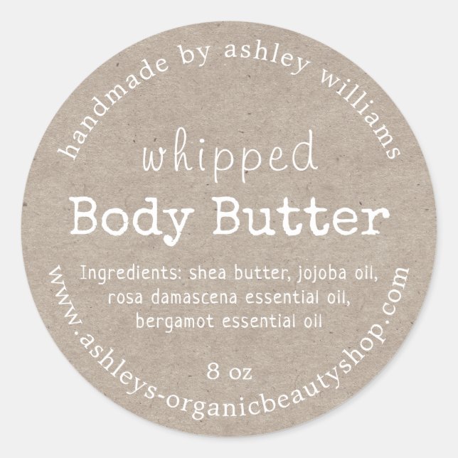 Handmade Body Butter Bio Business Kraft Runder Aufkleber (Vorderseite)