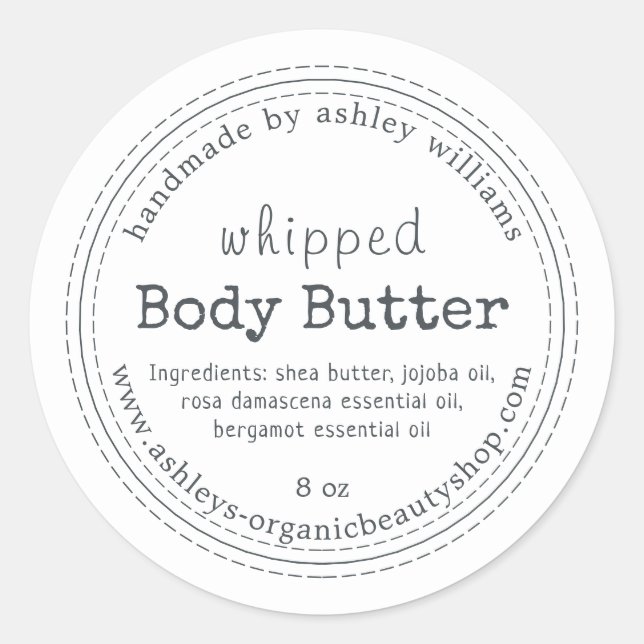 Handmade Body Butter Bio Business Label Runder Aufkleber (Vorderseite)