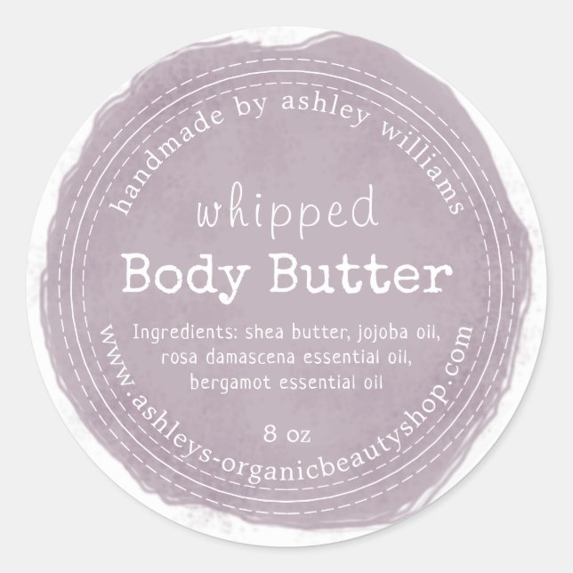Handmade Body Butter Bio Business Lila Runder Aufkleber (Vorderseite)