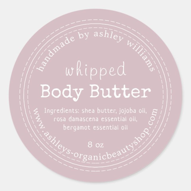 Handmade Body Butter Bio Business Lila Runder Aufkleber (Vorderseite)
