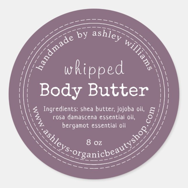 Handmade Body Butter Bio Business Lila Runder Aufkleber (Vorderseite)