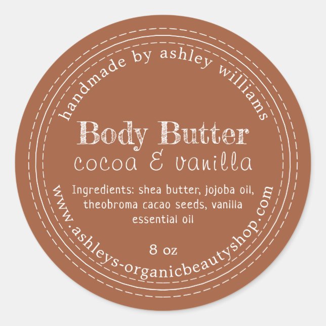 Handmade Body Butter Bio Business TerraCotta Runder Aufkleber (Vorderseite)