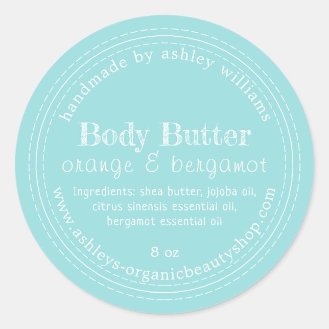 Handmade Body Butter Bio Geschäft Türkis Runder Aufkleber (Vorderseite)