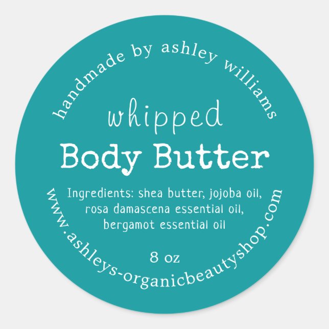 Handmade Body Butter Organic Business Green Runder Aufkleber (Vorderseite)