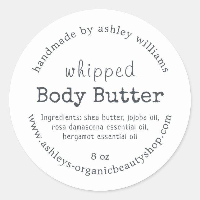 Handmade Body Butter Organic Business Label Runder Aufkleber (Vorderseite)