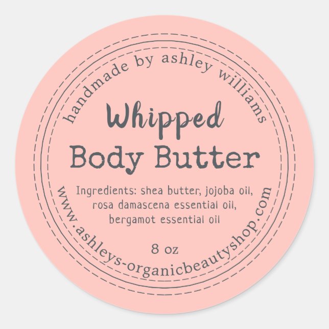 Handmade Body Butter Pink Bio Business-Label Runder Aufkleber (Vorderseite)