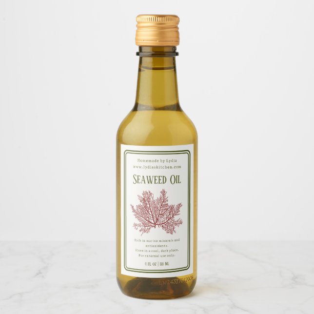 Handmade Botanical Seaweed Oil Label Weinetikett (Vorderseite)