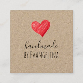 Handmade Business Cards, Red Heart, Custom Quadratische Visitenkarte