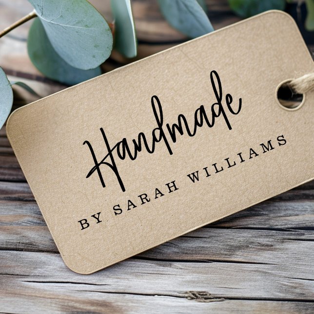 Handmade by individuelle Name Moderne handgeschrie Gummistempel (Handmade by custom name modern handwritten script rubber stamp)