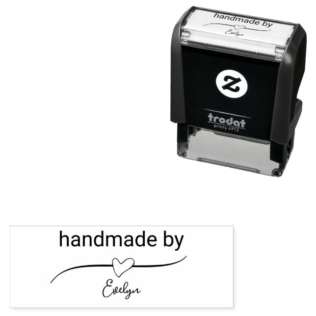 Handmade by Maker's Name in Cursive Script Heart Permastempel (Beispiel)