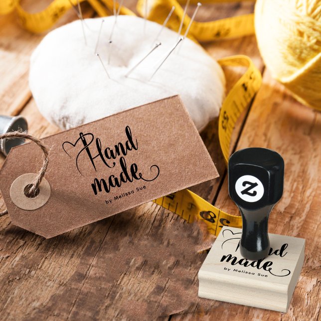 Handmade By Script | Heart Needle Calligraphy  Gummistempel (Von Creator hochgeladen)