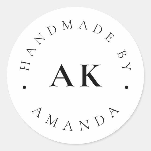 Handmade by Simple Monogram Business Packaging Runder Aufkleber (Vorderseite)