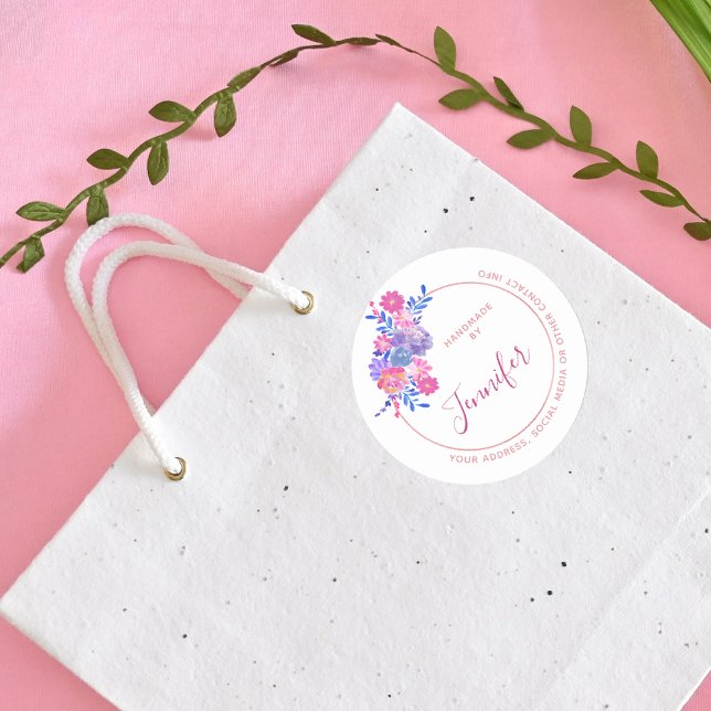 Handmade by You Individuelle Name and Contact Info Runder Aufkleber (Von Creator hochgeladen)