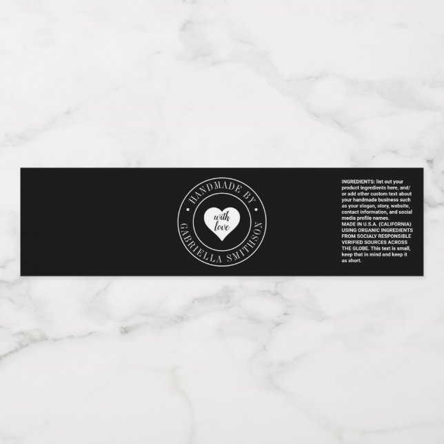 Handmade by Your Name Product Wrap Around Label Wasserflaschenetikett (Einzelnes Label)