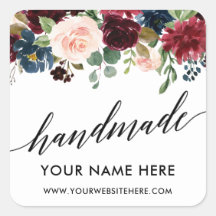 Handmade Calligraphy Burgundy Blue Floral Small