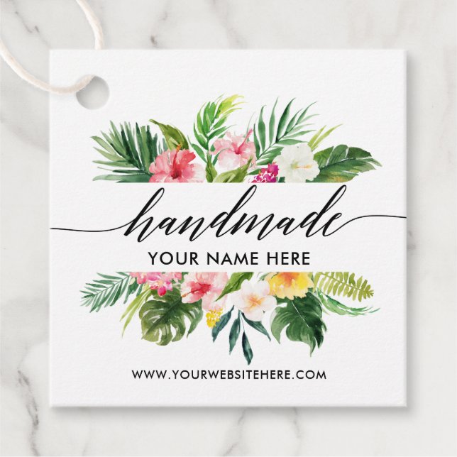 Handmade Calligraphy Script Tropical Floral Geschenkanhänger (Vorderseite)