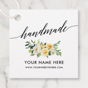 Handmade Calligraphy Script Yellow White Floral Geschenkanhänger