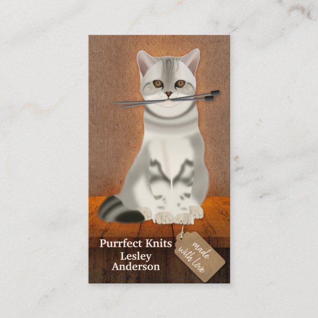 Handmade Cat Humour Strick Retail Business Card Visitenkarte (Vorderseite)