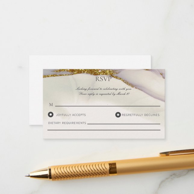 Handmade Chic Alcohol Tinte Gold Wedding RSVP Card Begleitkarte (Vorderseite/Rückseite Beispiel)