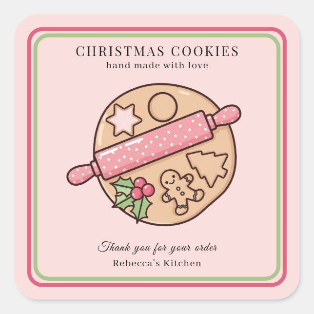 Handmade Christmas Cookies Small Business Custom  Quadratischer Aufkleber (Vorderseite)