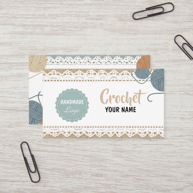  Handmade Crochet Business Card Visitenkarte (Vorderseite/Rückseite Beispiel)
