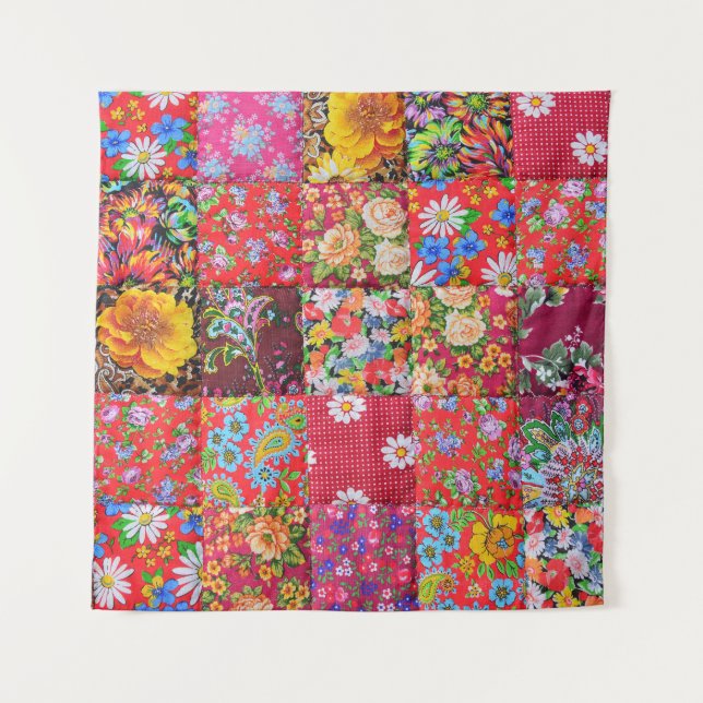 Handmade Floral Patchwork Quilt Hintergrund Wandteppich (Vorderseite)