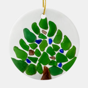 Handmade Green Sea Glass Weihnachtsbaum Keramikornament