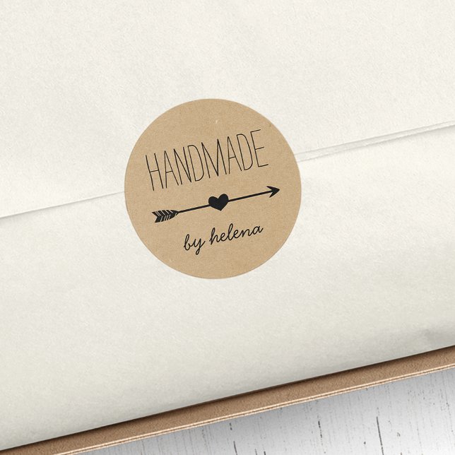 Handmade Heart | Rustikaler KraftLook Runder Aufkleber (Von Creator hochgeladen)