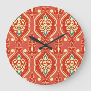 Handmade Ikat: Ethnic Boho Fabric Große Wanduhr
