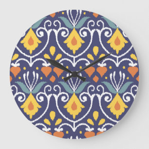 Handmade Ikat: Ethnic Boho Fabric Große Wanduhr