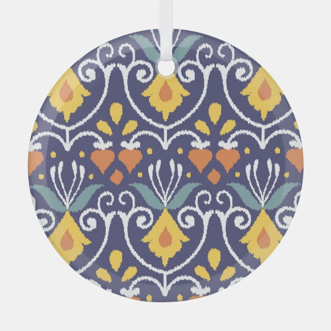 Handmade Ikat: Ethnic Boho Fabric Ornament Aus Glas (Vorderseite)