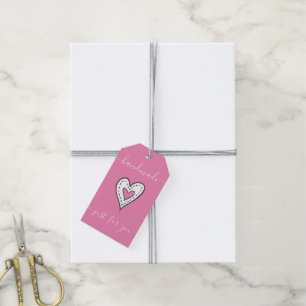 Handmade just for you - Doodled Heart Pink Gift Geschenkanhänger