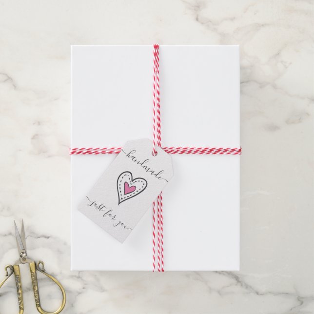 Handmade just for you - Doodled Heart White Gift Geschenkanhänger (Mit Garn)