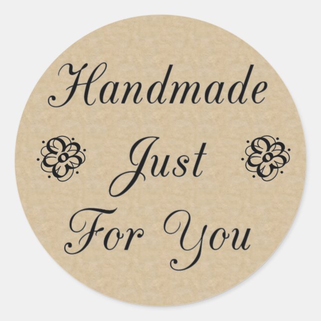 Handmade just for you on Kraft Look Background Runder Aufkleber (Vorderseite)